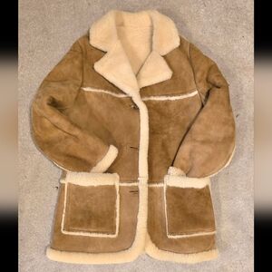 Montreal Leather Garments - Tan Shearling Coat with Cream Accents